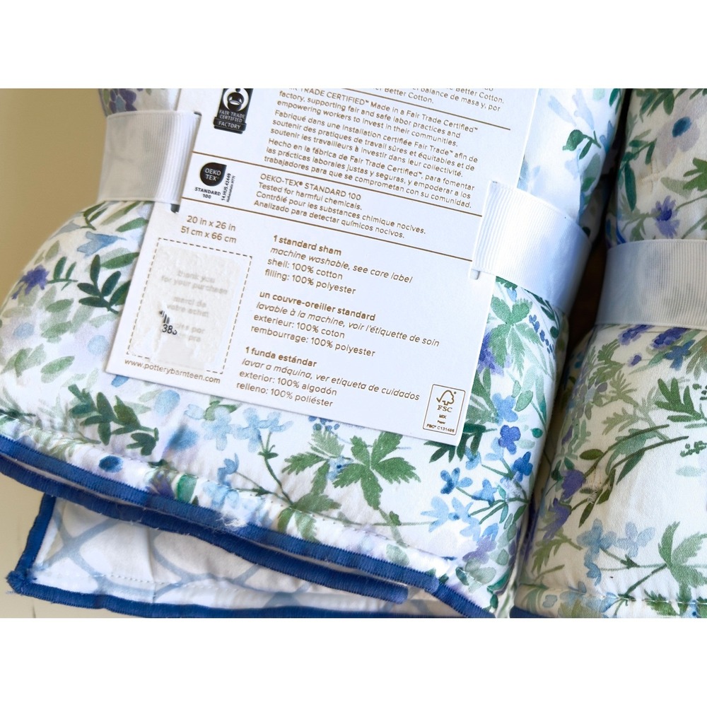 Pottery Barn 2 AERIN Floral Reversible 100%  Cotton Shams, NWT, Retail $79 - Picture 7 of 7